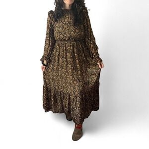 70s inspired brown and tan maxi‎ dress